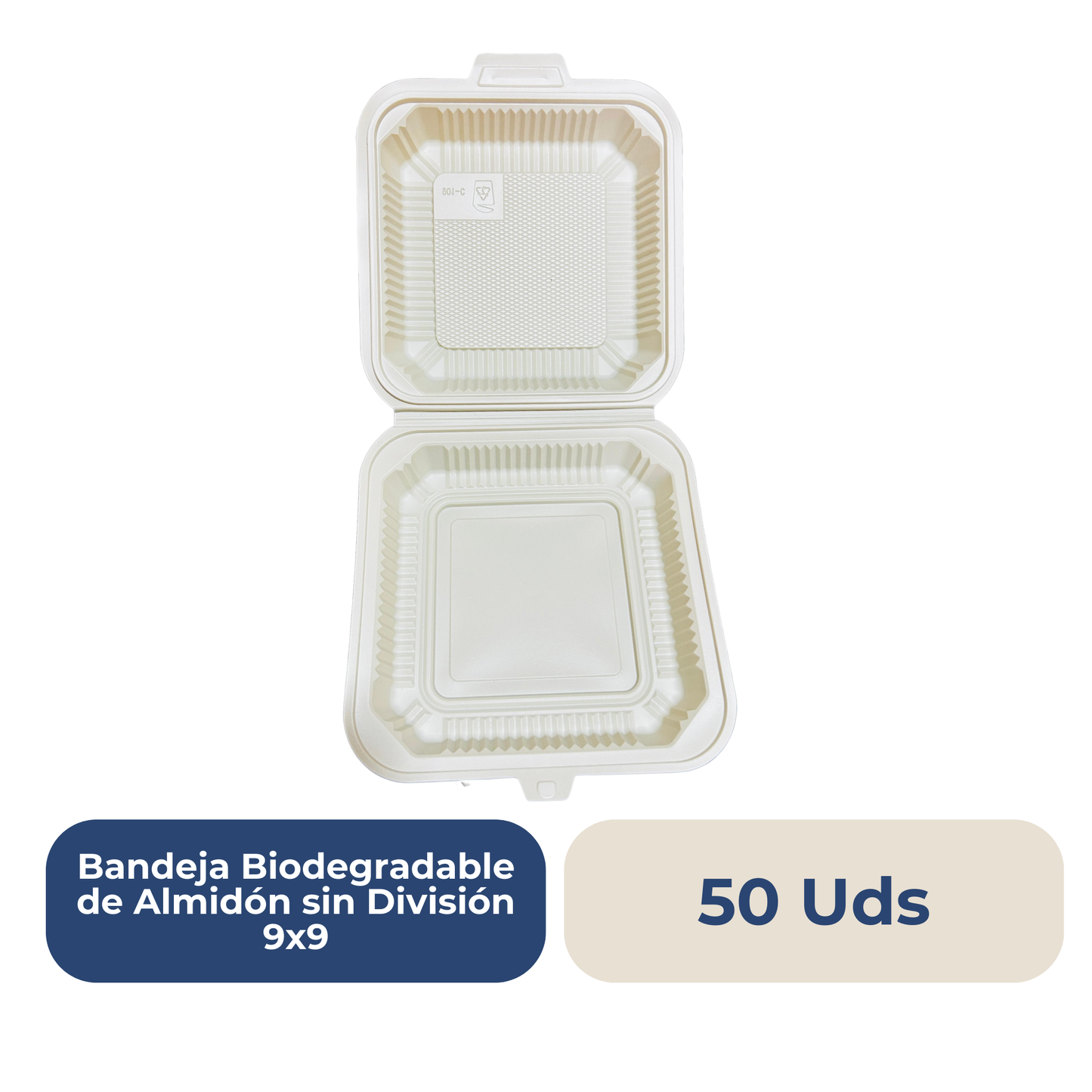 Bandeja sin divisiones Almidón Biodegradable 9x9 50 unidades