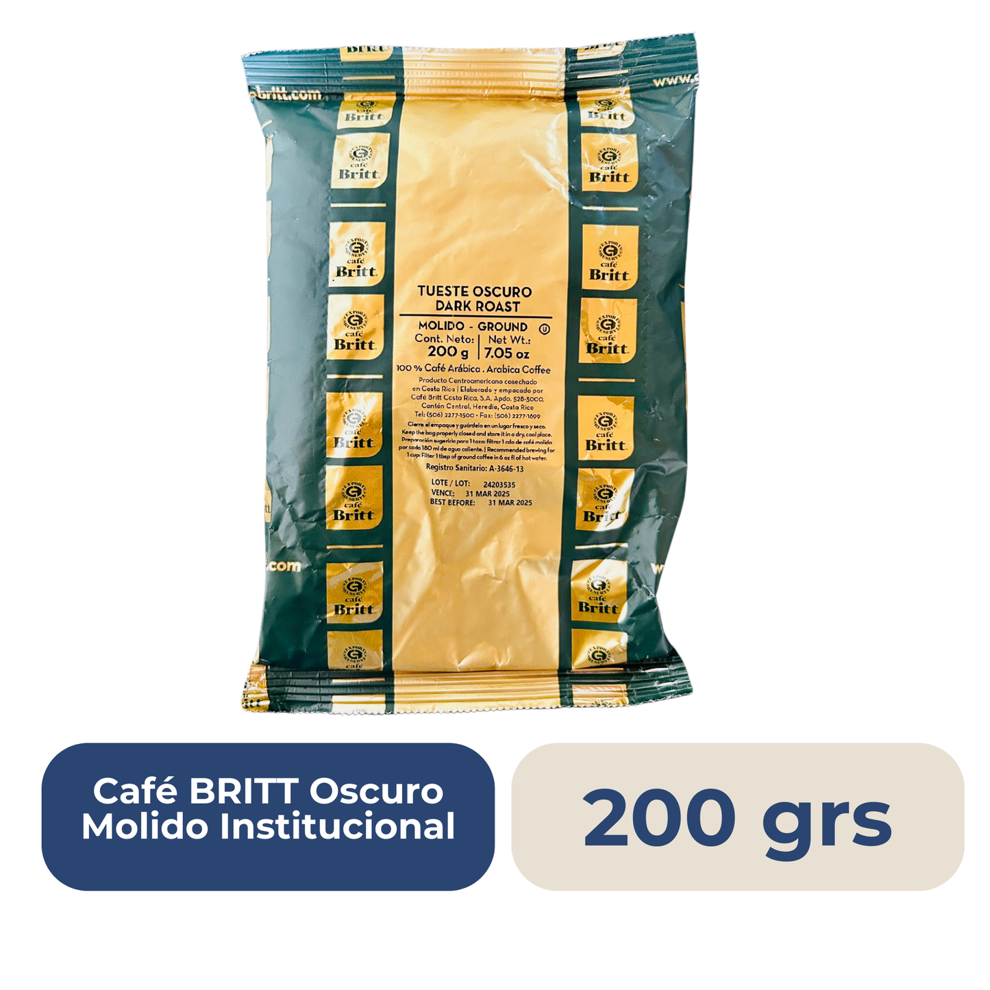 Britt Café Institucional Oscuro Molido 200 gramos