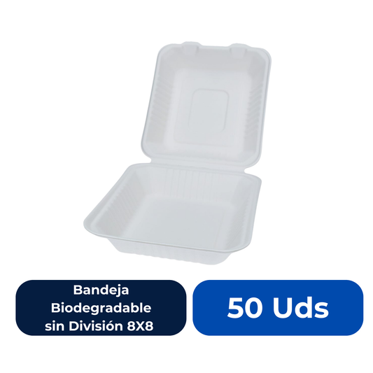 Bandeja Plástica Biodegradable sin División 8X8  50 Uds