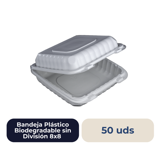 Bandeja Plástico Biodegradable sin División 8x8 50 unidades