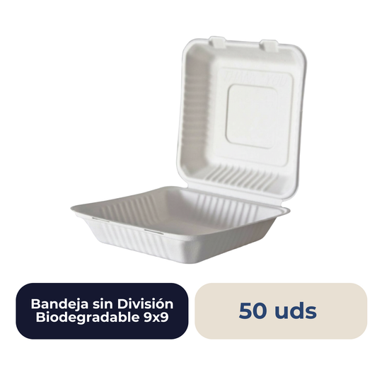 Bandeja sin División Biodegradable 9x9 50 unidades