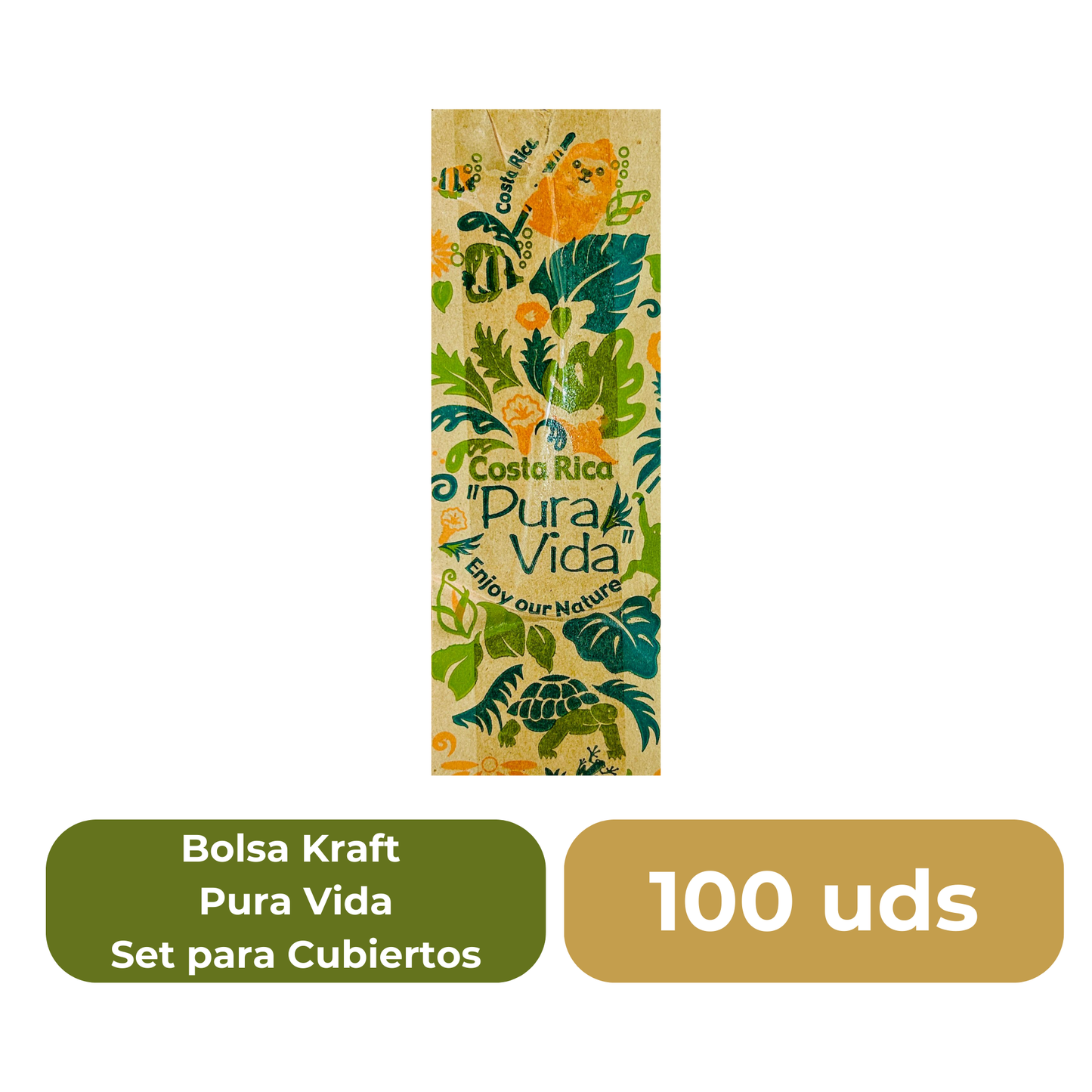 Bolsa Pura Vida Set de Tenedor Kraft 1000 UNIDADES