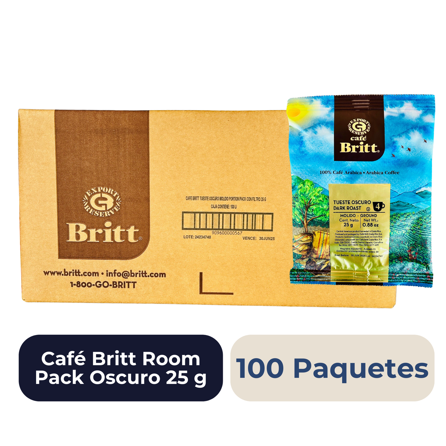 Café Britt Room Pack Oscuro 100 unidades de 25 g