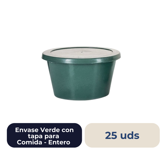 Envase Verde con Tapa para Comida Entero 25 unidades