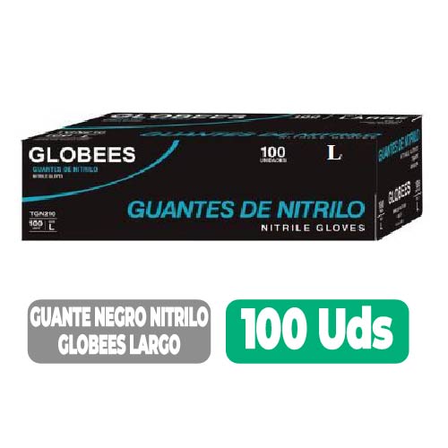 Guante Negro de Nitrilo Globees Largo 100 Uds