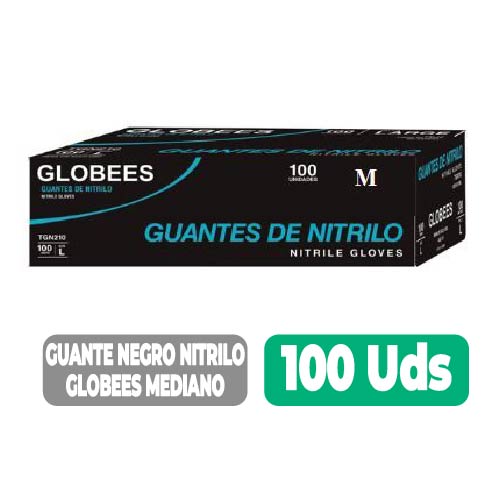 Guante Negro de Nitrilo Globees Mediano 100 Uds