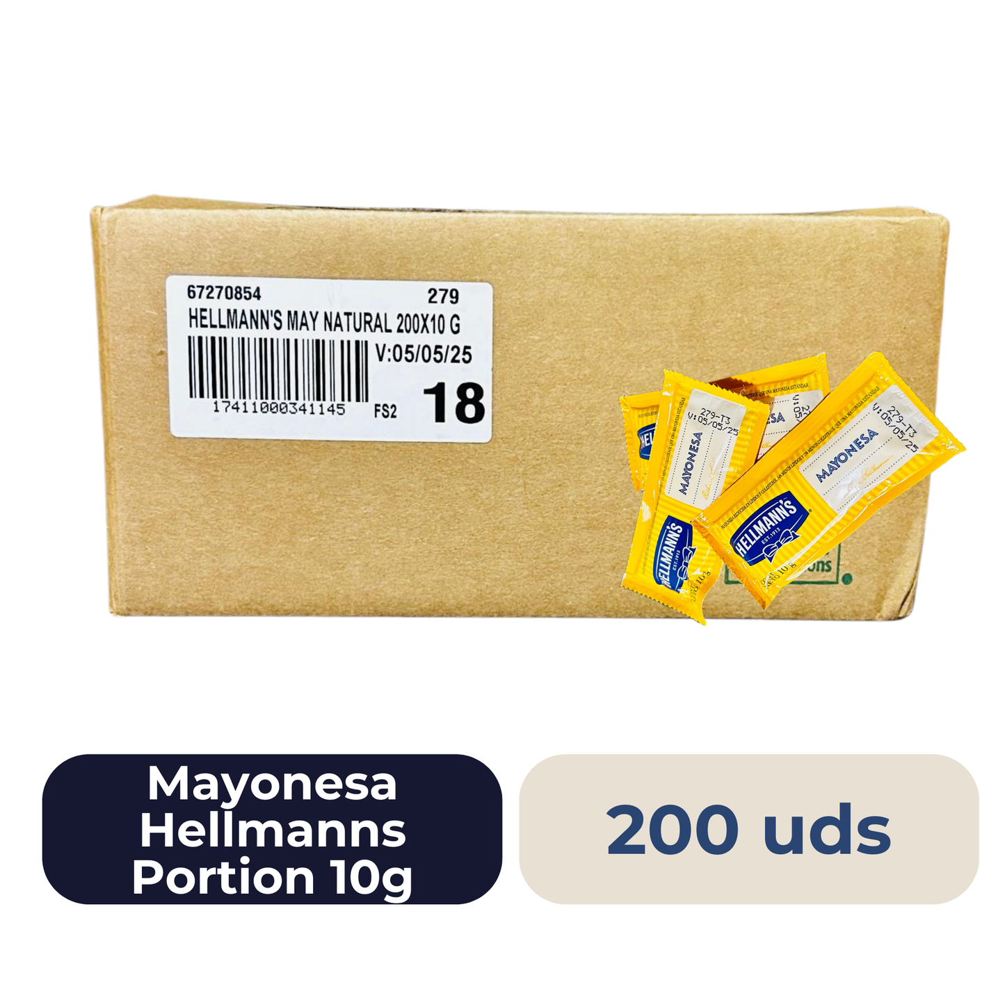 Hellmans Mayonesa Portion 200 uds de 10 g