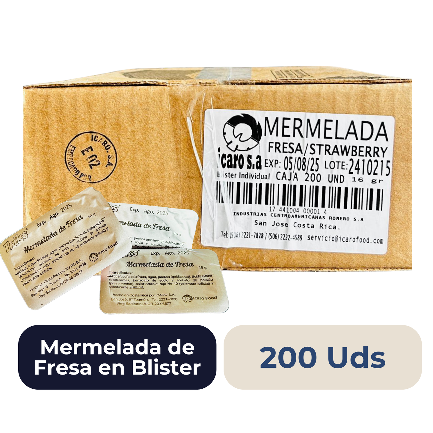 Mermelada de Fresa en Blister 200 Unidades de 16 g