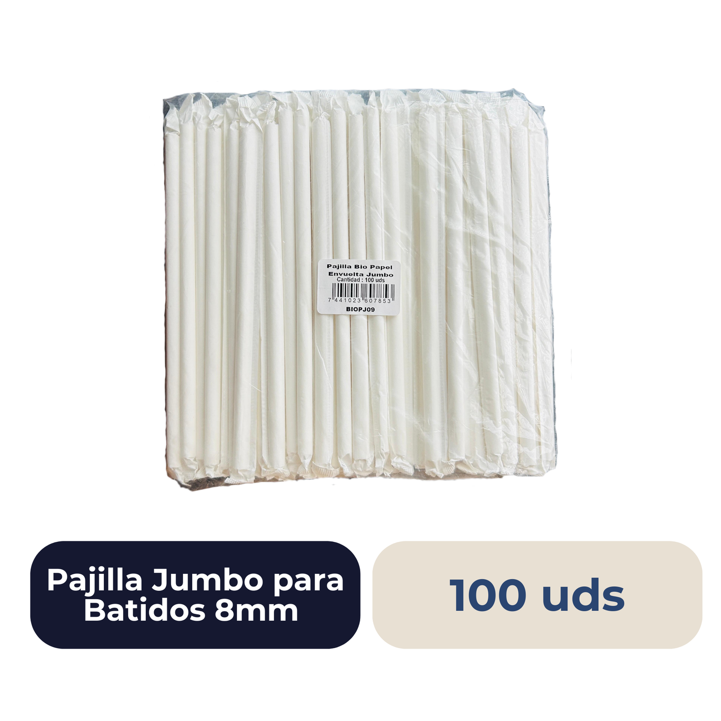 Pajilla Jumbo 8mm Batidos 100 Uds