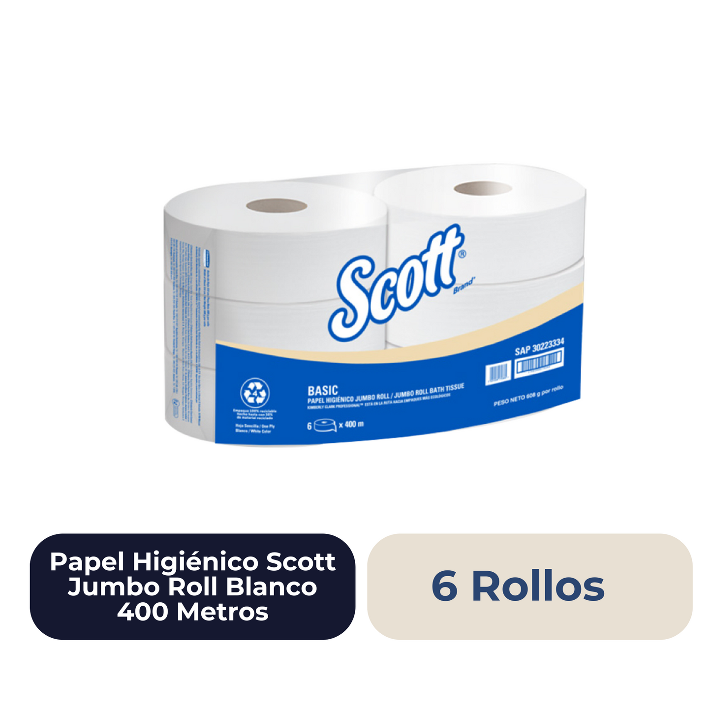 Papel Higiénico Scott Jumbo Roll Blanco 400 Metros