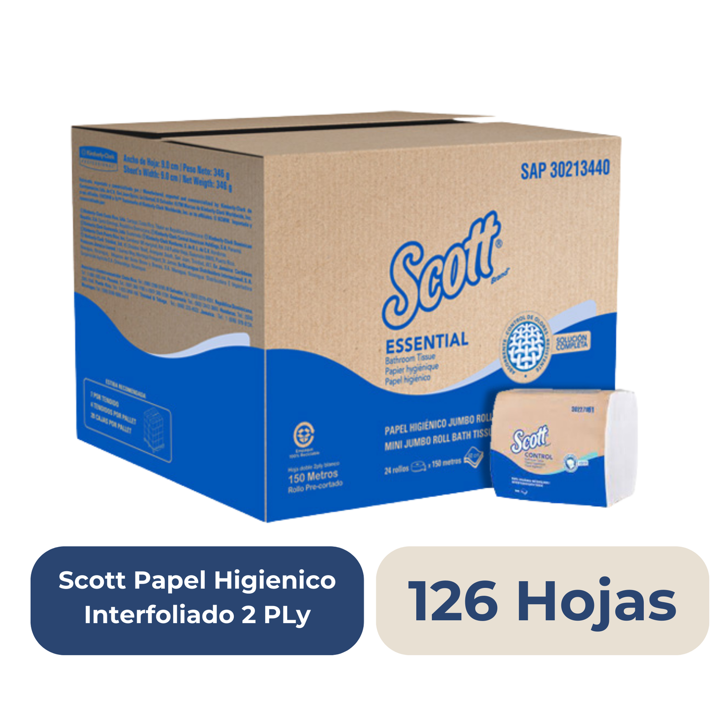 Papel Higiénico Scott InterFoliado 2 Ply 126 Hojas