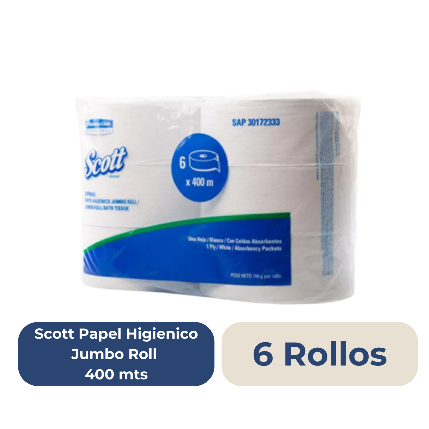 Papel Higiénico Scott Jumbo Roll Blanco 400 Metros