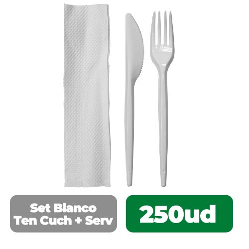 Set Fork Knife + White Napkin Box 250 units