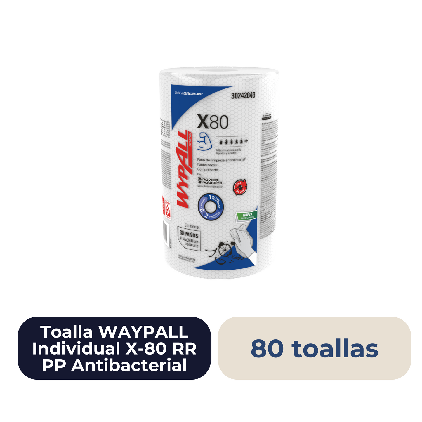 Toalla WAYPALL Individual X-80 RR PP Antibacterial
